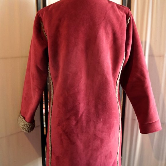 L.L. BEAN Raspberry Coat Microsuede Shearling Hip - Picture 4 of 8